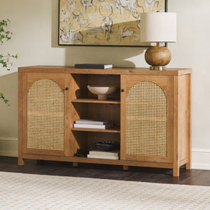 58" 4-Door Sideboard w/ Arched Rattan Panels English Oak SAHD5DEO Walker Edison