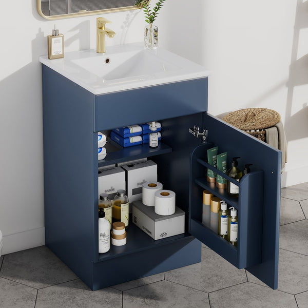 English Elm [video] 20 Inch Freestanding Bathroom Vanity with Ceramic Sink Soft Close Cabinet Blue N759P237946C