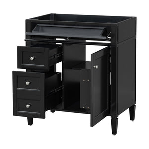 English Elm 30'' Modern Bathroom Vanity Cabinet with Roman Legs, 3 Drawers, Adjustable Shelf, Tip-Out Drawer, Durable MDF/Solid Wood Black N710P236988B