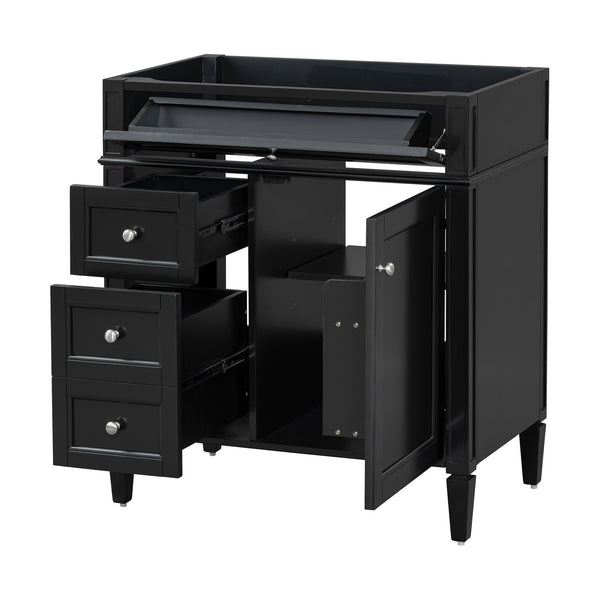 English Elm 30'' Modern Bathroom Vanity Cabinet with Roman Legs, 3 Drawers, Adjustable Shelf, Tip-Out Drawer, Durable MDF/Solid Wood Black N710P236988B