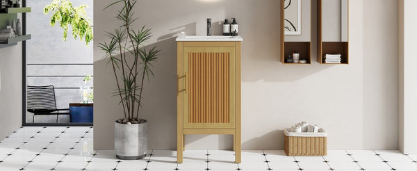 English Elm 18" Pine and Mdf Bathroom Vanity with Ceramic Basin Soft Close Hinged Cabinet N710P426321P