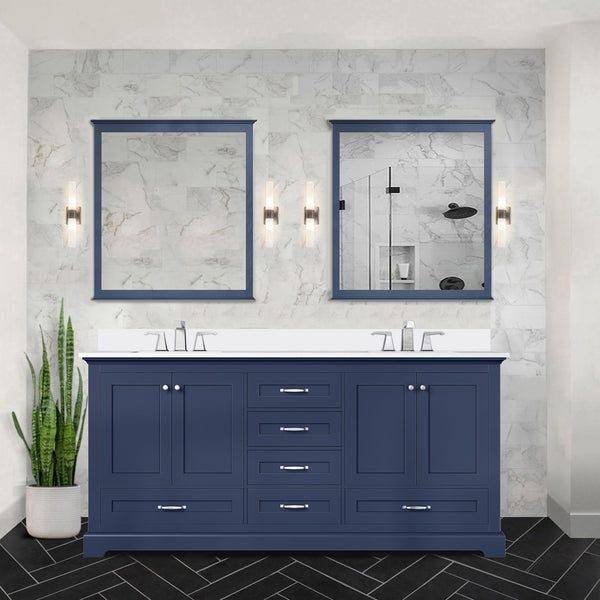 English Elm Navy Double Bath Vanity 72" W x 22" D with Cultured Marble Top, Solid Wood, Soft-Close Drawers, Storage B2731P258394