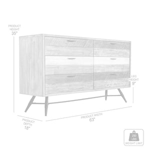 English Elm Bridges Solid Acacia Six Drawer Dresser Warm Two Tone Grain for Modern Interiors B2736P464855