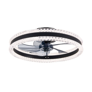English Elm 20" Luxury Double Ring LED Ceiling Fan with Crystal Flush Mount, Hidden Blades, Dimmable Remote & App Control Black W2312P368710