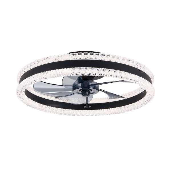 English Elm 20" Luxury Double Ring LED Ceiling Fan with Crystal Flush Mount, Hidden Blades, Dimmable Remote & App Control Black W2312P368710