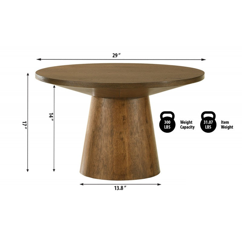 English Elm 29 Sculptural Round Wood Coffee Table with Pedestal Base, Beveled Top for Modern Minimalist Living Rooms Walnut 16.5 L x 16.5 W x 18 H B011S01870