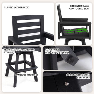 English Elm Outdoor Hdpe Ladderback Swivel Barstool Wood Grain Finish for Poolside Porch Deck Carbon W1886P440640