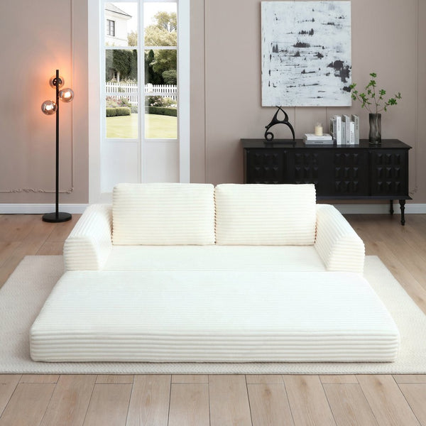 English Elm 2-in-1 Corduroy Futon Sofa Sleeper with Foam Fill and Modular Floor Profile Beige W1117P417292