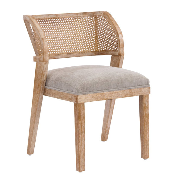 English Elm Upholstered Rattan Back Dining Chairs Solid Rubberwood Farmhouse Boho Set of 2 N776P394378D