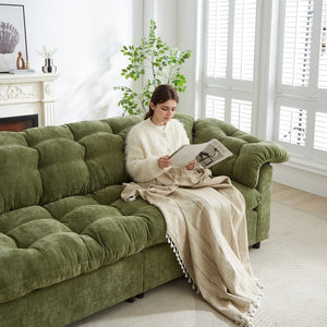 English Elm 99.2" Chenille Modern Deep Seat Sofa with Cloud-Like Cushioning, Zippered Arm Pads & Solid Wood Frame Green W1193S00149