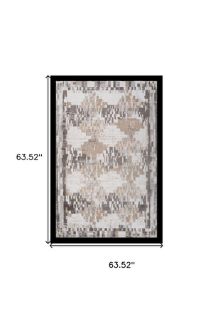 Homeroots 5' X 8' Cream And Brown Abstract Distressed Area Rug  Polyester 559005
