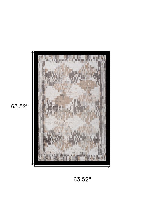 Homeroots 5' X 8' Cream And Brown Abstract Distressed Area Rug  Polyester 559005