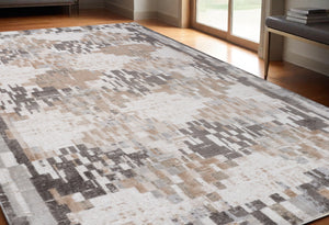 Homeroots 5' X 8' Cream And Brown Abstract Distressed Area Rug  Polyester 559005