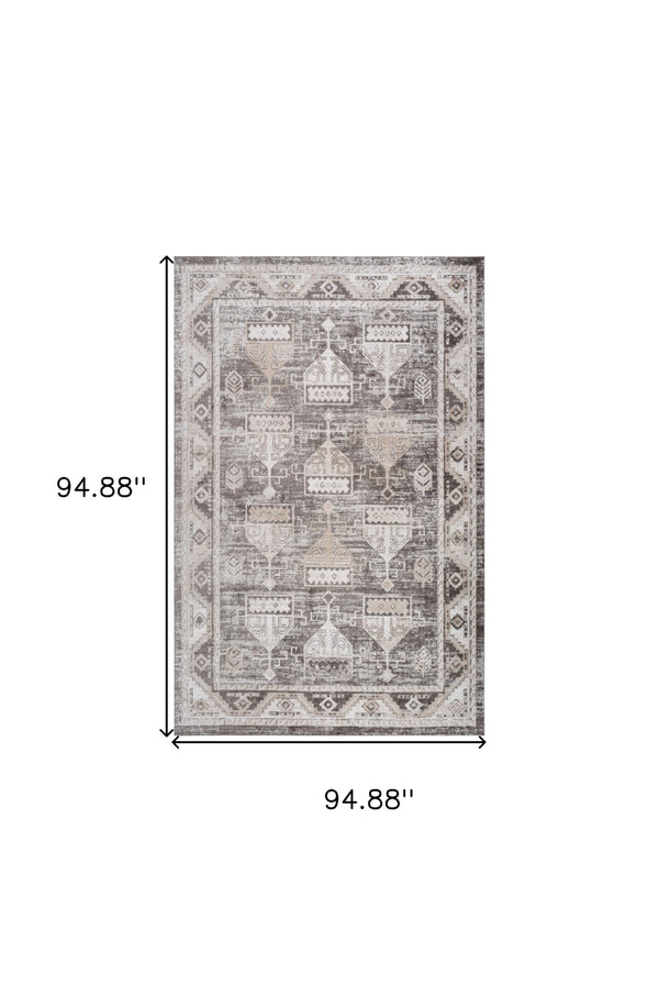 Homeroots 8' X 11' Cream And Brown Abstract Distressed Area Rug  Polyester 559007