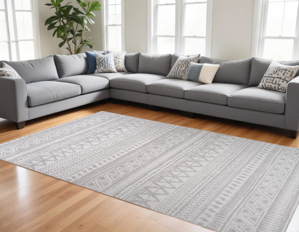 HomeRoots 5' Gray and Cream Abstract Distressed Area Rug - Modern, Stain-Resistant, Perfect for Any Room 7' X 10' 559010