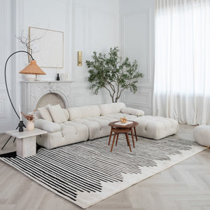 Homeroots 5' X 8' Cream And Black Abstract Worn Faded Area Rug  Polypropylene 559013