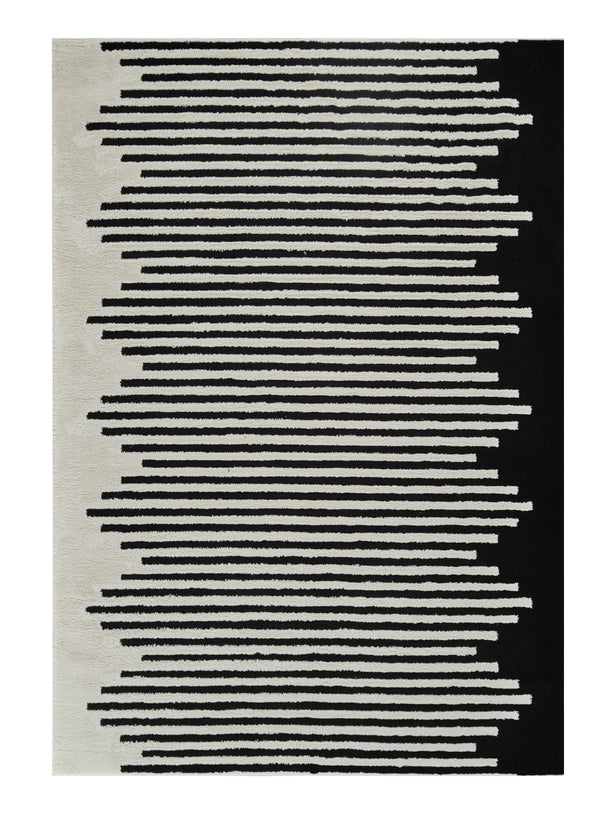 Homeroots 5' X 8' Cream And Black Abstract Worn Faded Area Rug  Polypropylene 559013
