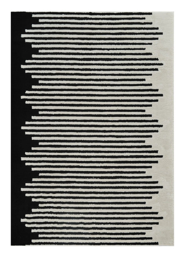 HomeRoots 4' Cream and Black Abstract Distressed Area Rug – Modern Style, Plush Comfort, Durable for Homes 7' X 10' 559014