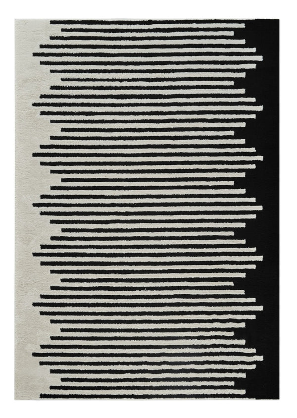 HomeRoots 4' Cream and Black Abstract Distressed Area Rug – Modern Style, Plush Comfort, Durable for Homes 7' X 10' 559014