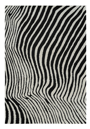 HomeRoots 4' Cream and Black Abstract Distressed Area Rug - Durable, Stylish, Easy-Care Flooring for Homes 5' X 8' 559017