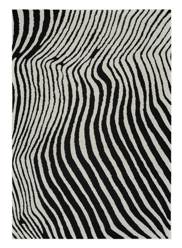 Homeroots 7' X 10' Cream And Black Abstract Worn Faded Area Rug  Polypropylene 559018