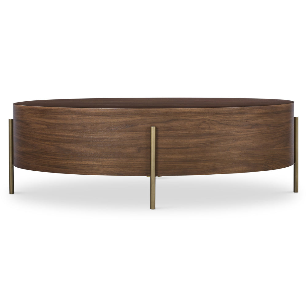 Bernhardt Bernhardt Morrison Solid Walnut Oval Cocktail Table with Slim Champagne Steel Legs 559019