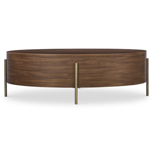 Bernhardt Bernhardt Morrison Solid Walnut Oval Cocktail Table with Slim Champagne Steel Legs 559019