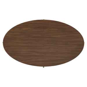 Bernhardt Morrison Solid Walnut Oval Cocktail Table with Slim Champagne Steel Legs