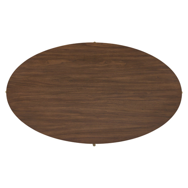 Bernhardt Morrison Solid Walnut Oval Cocktail Table with Slim Champagne Steel Legs