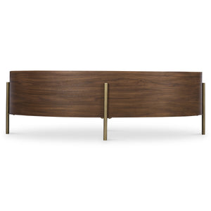 Bernhardt Morrison Solid Walnut Oval Cocktail Table with Slim Champagne Steel Legs