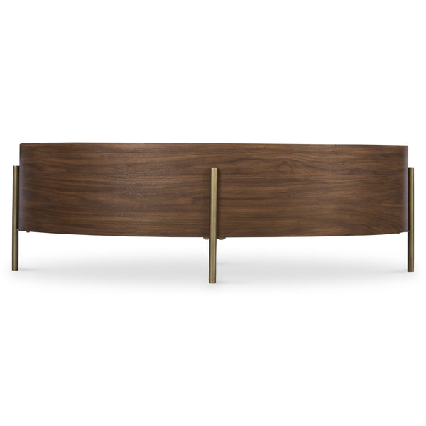 Bernhardt Morrison Solid Walnut Oval Cocktail Table with Slim Champagne Steel Legs