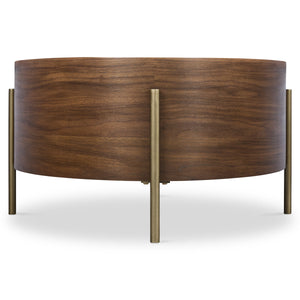 Bernhardt Morrison Solid Walnut Oval Cocktail Table with Slim Champagne Steel Legs