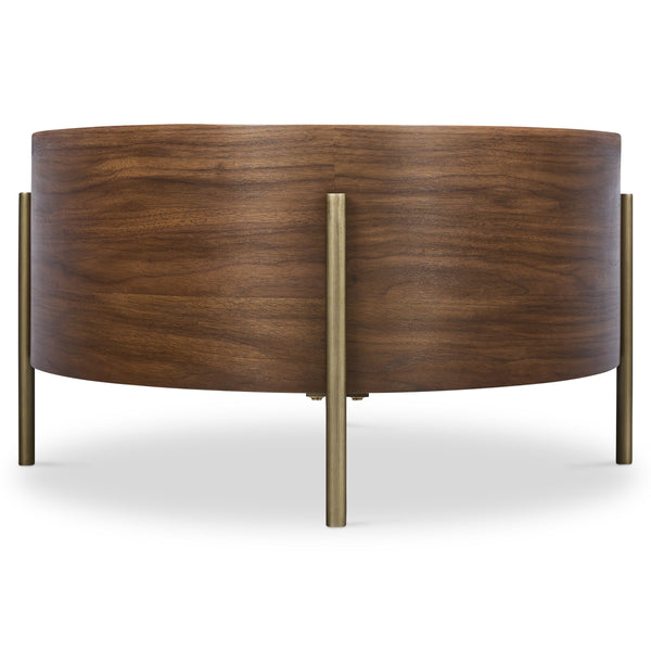 Bernhardt Morrison Solid Walnut Oval Cocktail Table with Slim Champagne Steel Legs