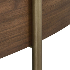 Bernhardt Morrison Solid Walnut Oval Cocktail Table with Slim Champagne Steel Legs