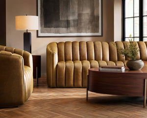 Bernhardt Morrison Solid Walnut Oval Cocktail Table with Slim Champagne Steel Legs