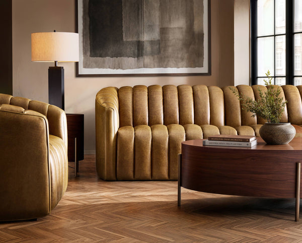 Bernhardt Morrison Solid Walnut Oval Cocktail Table with Slim Champagne Steel Legs