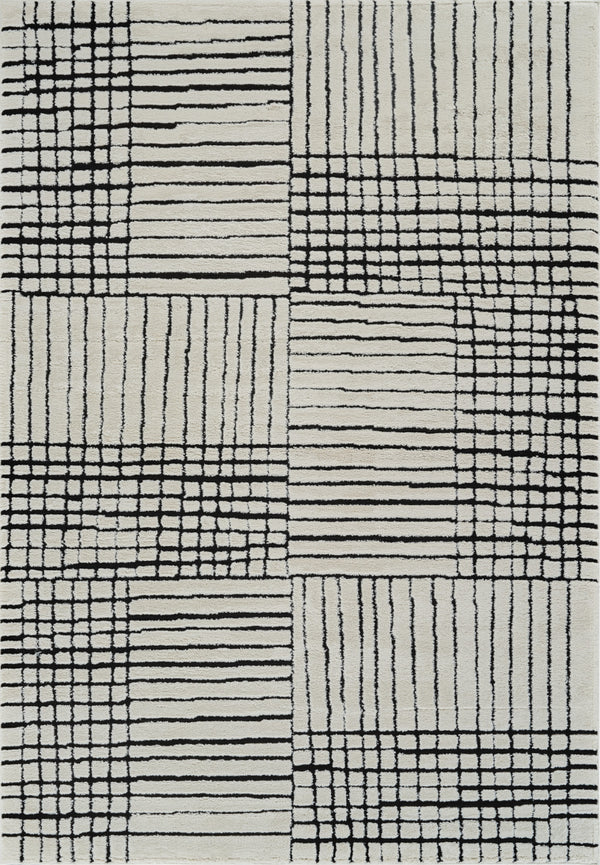 Homeroots 7' X 10' Cream And Black Abstract Distressed Area Rug  Polypropylene 559022