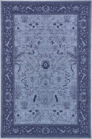 Unique Loom La Jolla Floral Machine Made Floral Rug Blue, Navy Blue 6' 1" x 9' 0"