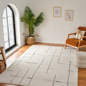 HomeRoots 4' Cream and Green Abstract Distressed Area Rug - Soft, Stylish, Stain-Resistant Design for Any Room 7' X 10' 559026