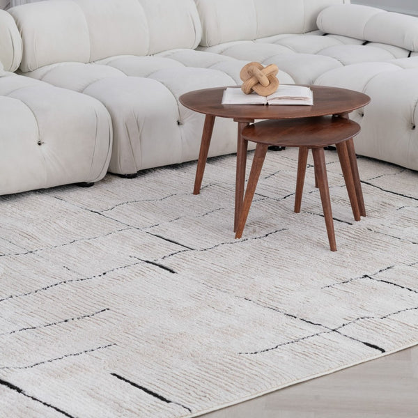 HomeRoots 4' Cream and Green Abstract Distressed Area Rug - Soft, Stylish, Stain-Resistant Design for Any Room 7' X 10' 559026