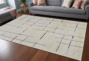 HomeRoots 4' Cream and Green Abstract Distressed Area Rug - Soft, Stylish, Stain-Resistant Design for Any Room 7' X 10' 559026