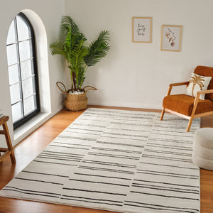 Homeroots 5' X 8' Cream And Black Abstract Worn Faded Area Rug  Polypropylene 559029