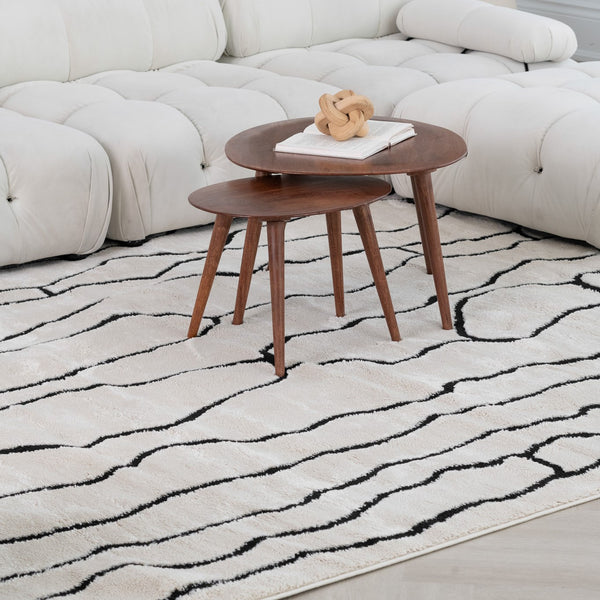 Homeroots 5' X 8' Cream And Black Abstract Distressed Area Rug  Polypropylene 559033