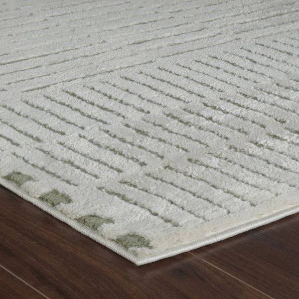 HomeRoots 4' Cream and Green Abstract Distressed Area Rug – Modern Softness and Durability for Any Room 7' X 10' 559042