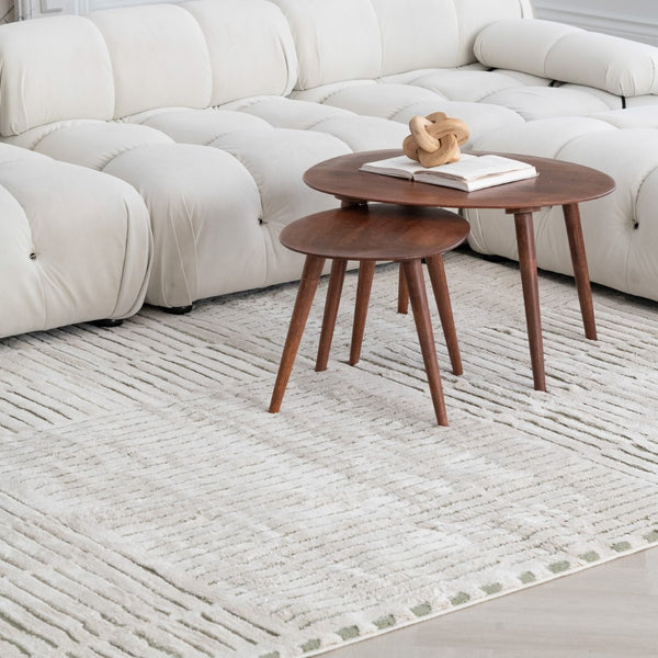 HomeRoots 4' Cream and Green Abstract Distressed Area Rug – Modern Softness and Durability for Any Room 7' X 10' 559042
