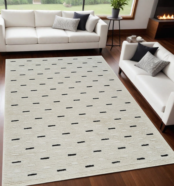 Homeroots 5' X 8' Cream And Black Abstract Distressed Area Rug  Polypropylene 559045