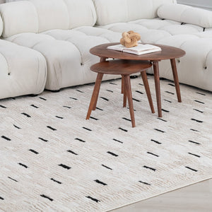 HomeRoots 4' Cream and Black Abstract Distressed Area Rug – Modern Design, Stain-Resistant, Durable Style for Any Space 7' X 10' 559046