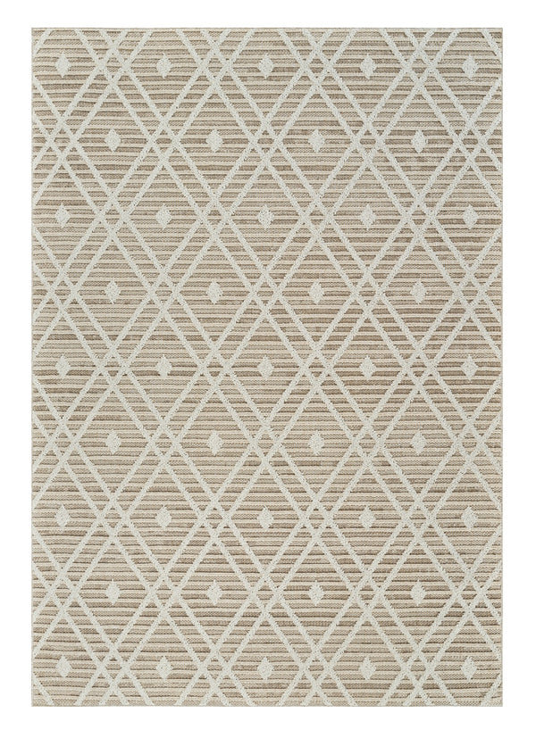 Homeroots 4' X 6' Cream And Brown Geometric Distressed Indoor Outdoor Area Rug  Polypropylene 559049