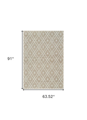 Homeroots 5' X 8' Cream And Brown Geometric Distressed Indoor Outdoor Area Rug  Polypropylene 559050