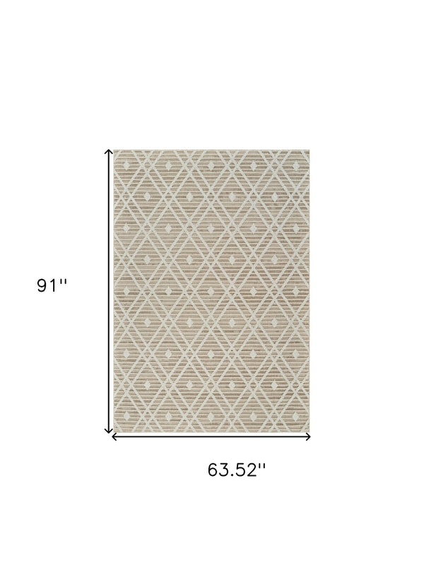 Homeroots 5' X 8' Cream And Brown Geometric Distressed Indoor Outdoor Area Rug  Polypropylene 559050